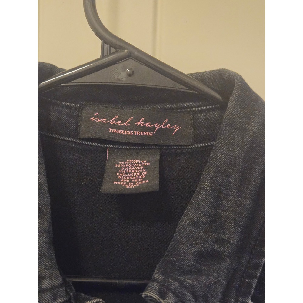 Isabel Hayley Timeless Trends Black Floral Embroidered Zip Denim Jacket 16W - Picture 2 of 4